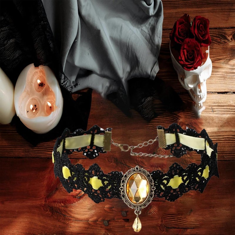 IS4U Gothic Lace Choker Necklace with Vintage Crystal Gems - Vampire Bat Design, Perfect for Halloween, Parties & Costumes - Image 3